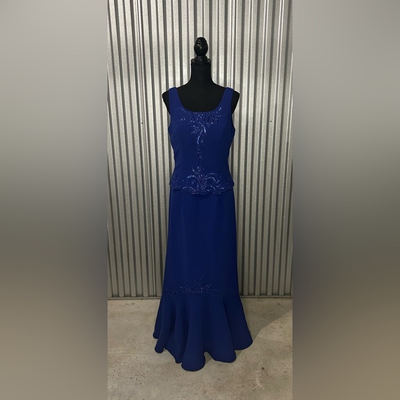 Women’s Vintage Marsoni Blue Designer Beaded Sleeveless Long Maxi Dress Size 10 - Picture 1 of 6